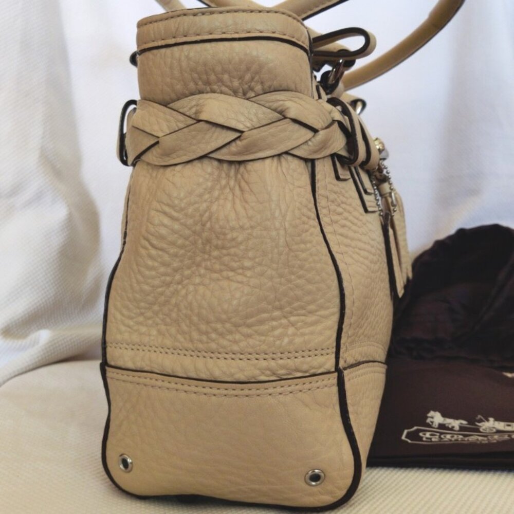 Coach Hamptons Pebbled Leather Medium Carryall Satchel in Sand/Silver, EUC - Picture 12 of 15